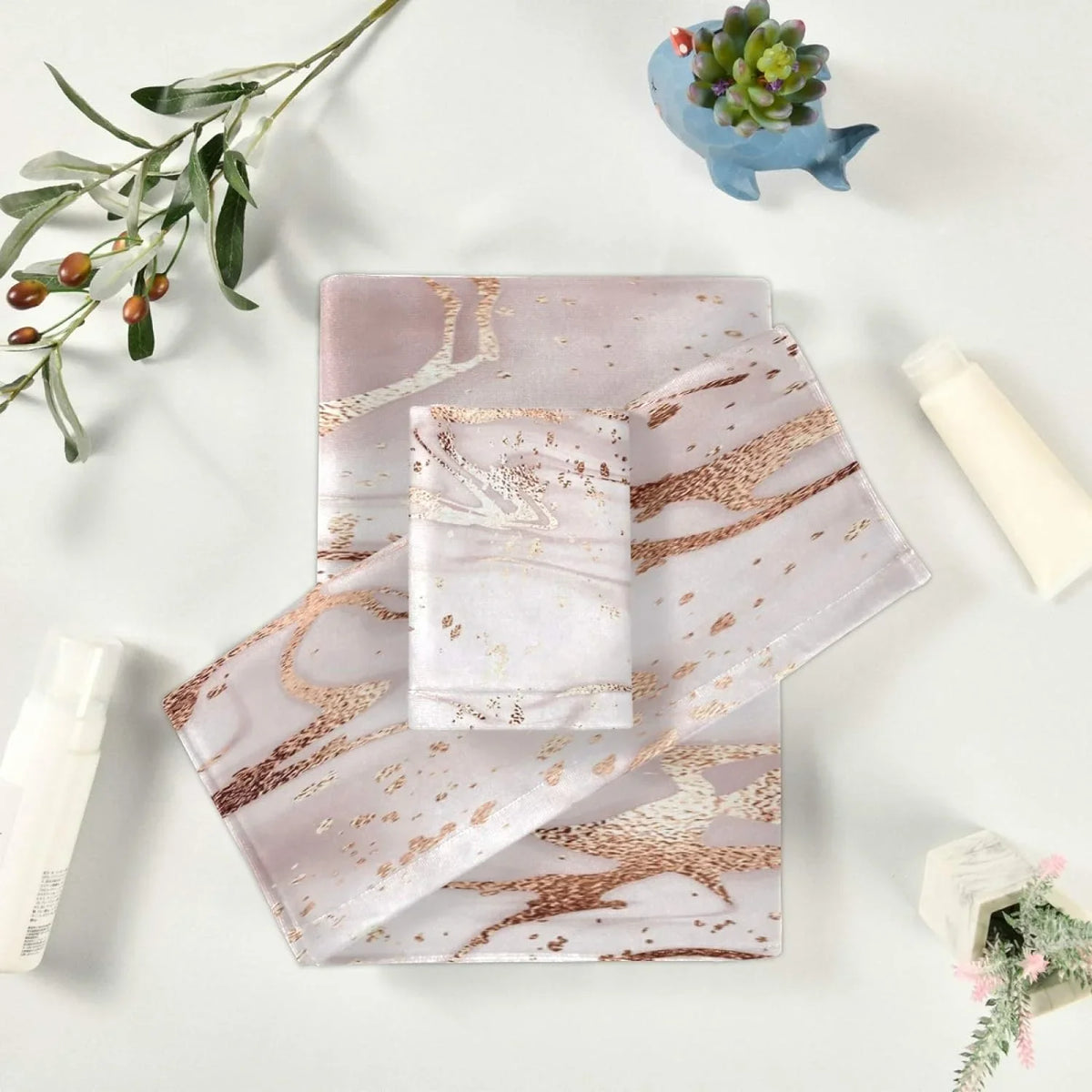 GZHJMY Rose Gold Abstract Marble Bath Towels Absorbent Bath Towels Sizeet Sizeoft & Cozy Towel Sizeet for Home Hotel Decor, 3 Piece