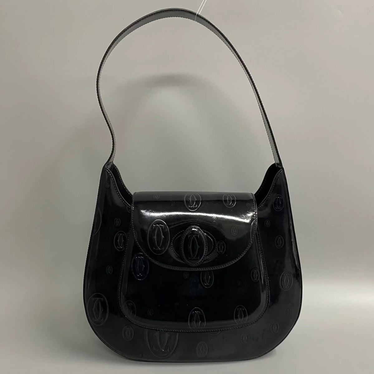Pre-Owned CARTIER Happy Birthday Turnlock Patent Leather Handbag Black 19374 (Good)