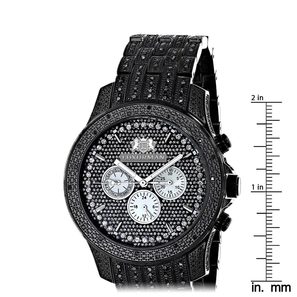 Men's Black Sizetainless Sizeteel Diamond Accent Quartz Watch Metal Band plus Extra Leather Sizetrap