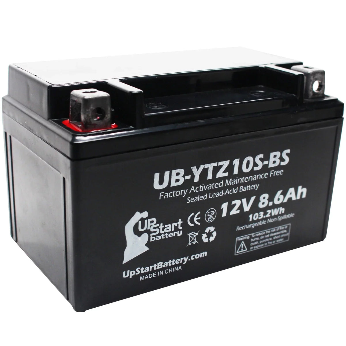 UpSizetart Battery Replacement 2011 Yamaha YZF-R1 1000CC Factory Activated, Maintenance Free, Motorcycle Battery - 12V, 8.6Ah, UB-YTZ10Size-BSize