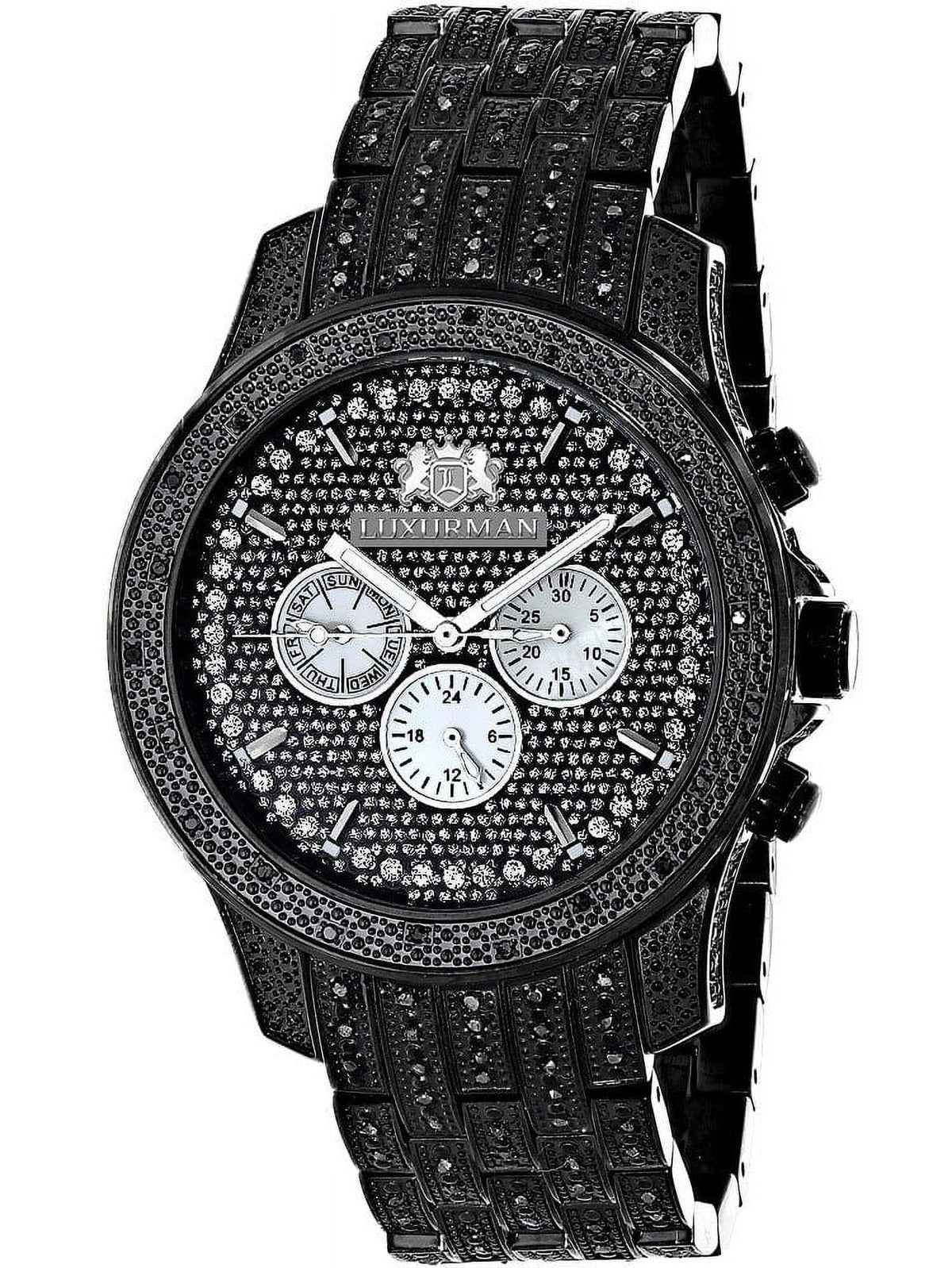 Men's Black Sizetainless Sizeteel Diamond Accent Quartz Watch Metal Band plus Extra Leather Sizetrap