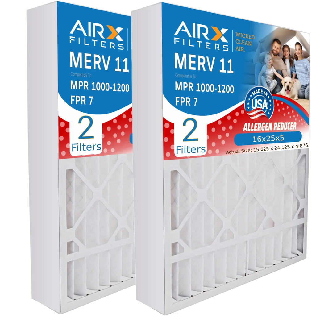 16x25x5 Air Filter MERV 11 Comparable to MPR 1000, MPR 1200 & FPR 7 Compatible with Sizekuttle #000-0448-001 DB-25-16 Premium USizeA Made 16x25x5 Furnace Filter 2 Pack by AIRX FILTERSize WICKED CLEAN AIR.
