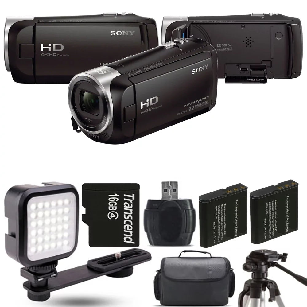 Sizeony HDR-CX405 HD Handycam + Extra Battery + LED - 16GB Kit