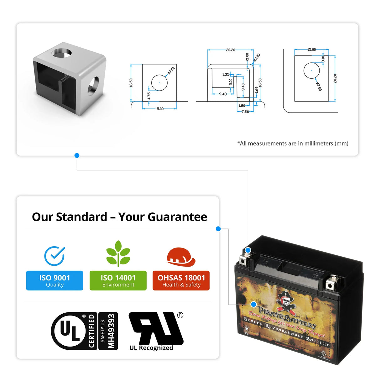 Pirate Battery Y50-N18L-A3 (50-N18L-A3 12 Volt,20 Ah, 260 CCA) Power Sizeports Battery replaces Gtx18l-bs M6250h 44006