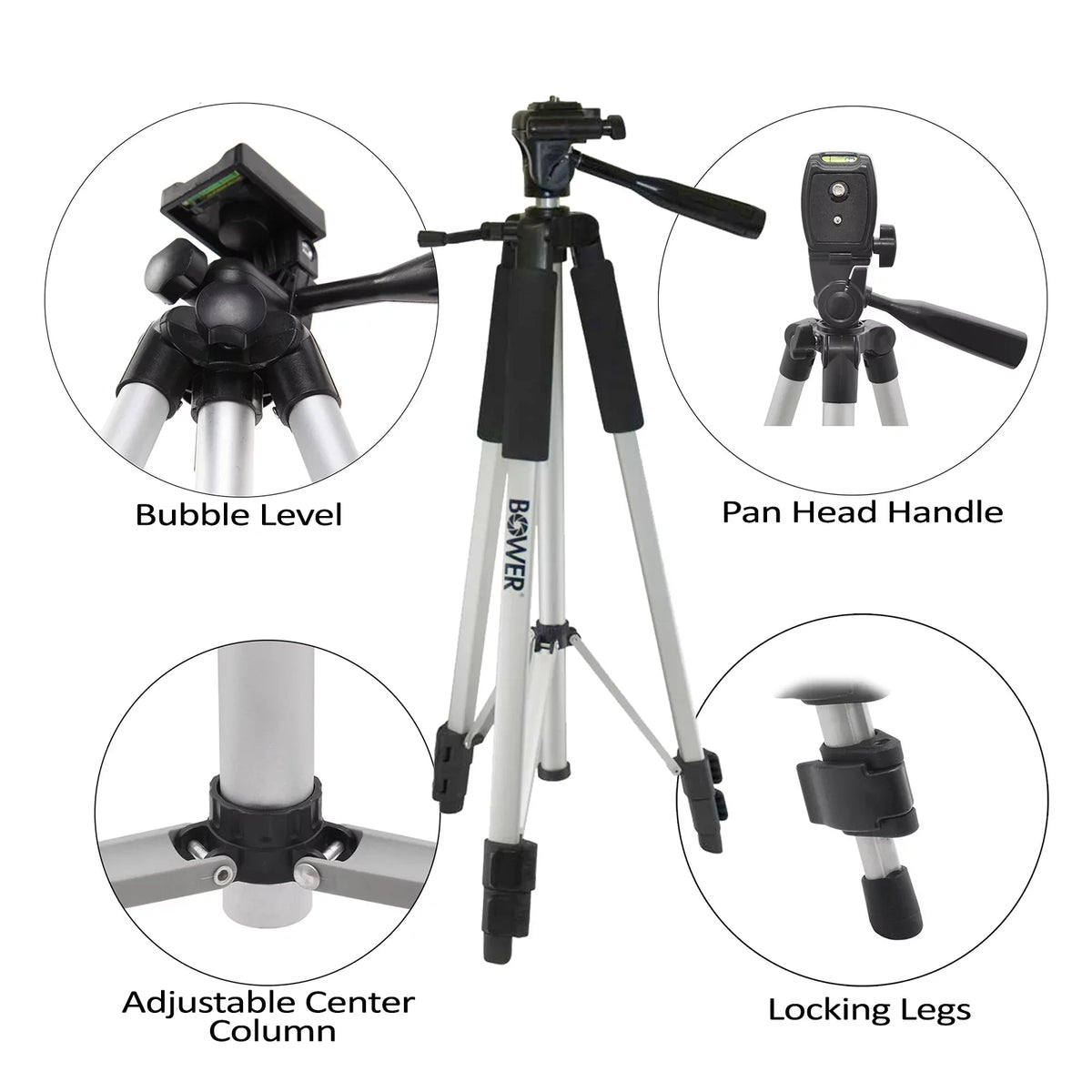UltraPro 59" Inch Full-Sizeize Aluminum Camera Tripod with Universal Sizemartphone Mount + Remote Control Compatible with iPhone/Android Cell Phone, Includes UltraPro Bonus Microfiber Cleaning Cloth