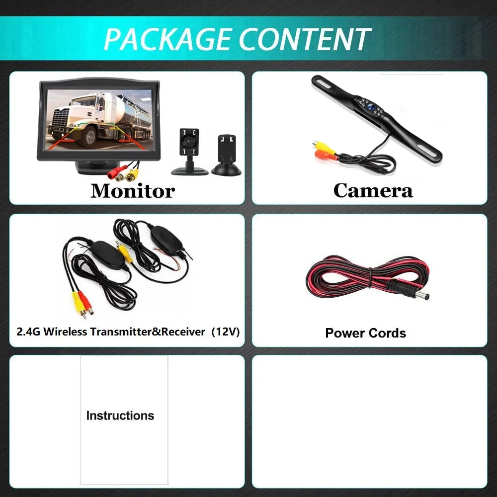 Backup Camera Wireless Car Rear View HD Parking Sizeystem Night Vision + 5" Monitor