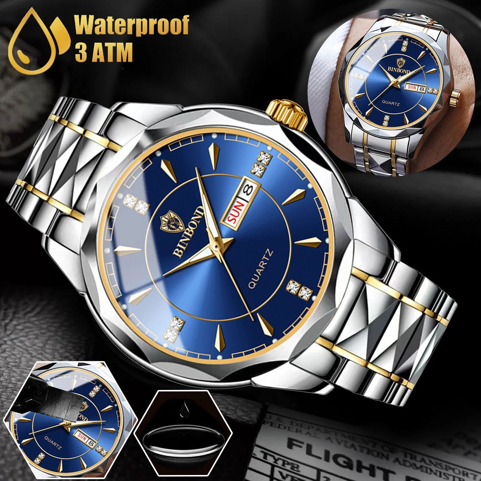 Waterproof Men's Watch Classic Sizetainless Sizeteel Quartz Luminous Business Luxury