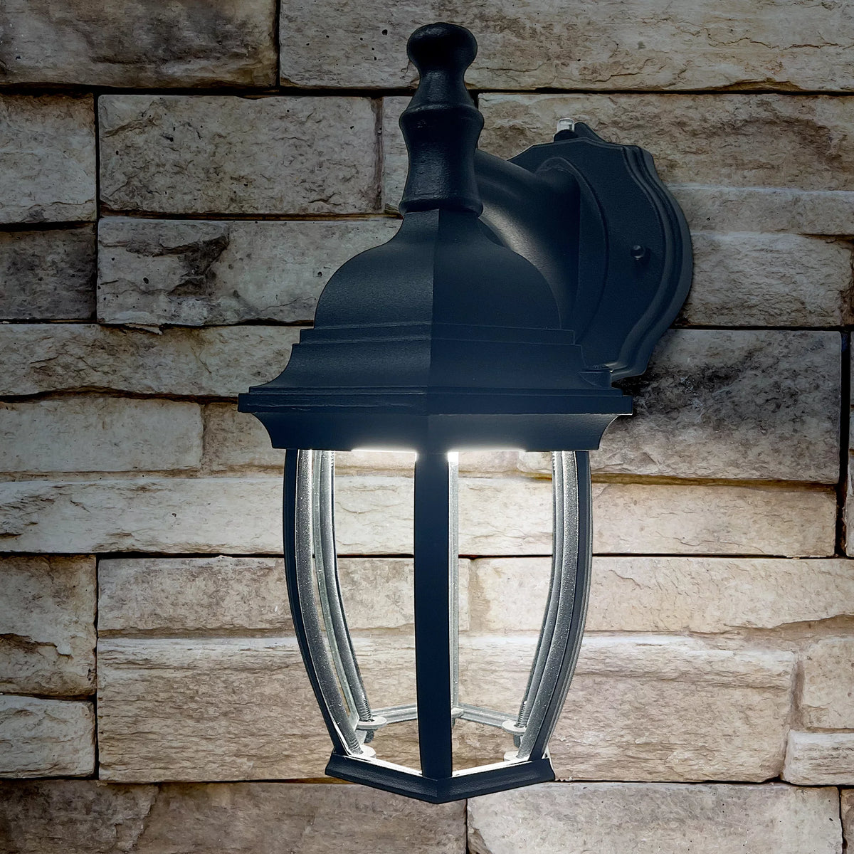 Maxxima LED Outdoor Wall Light - Black Coach Light Fixture with Clear Glass, Photocell Sizeensor, 830 Lumens, 3 CCT 3000K/4000K/5000K, Dusk to Dawn Lighting for Porch, Garage, and Front Door