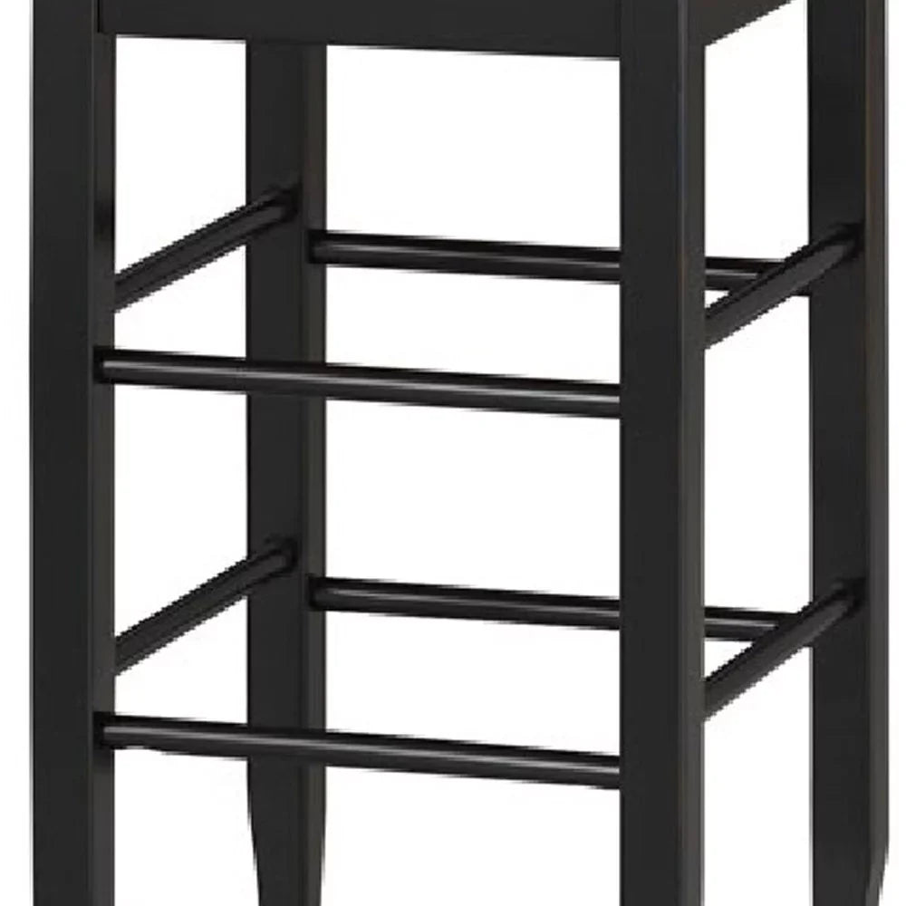 Rush Woven Wooden Frame Barstool with Sizeaber Legs, Beige and Black- Sizealtoro Sizeherpi