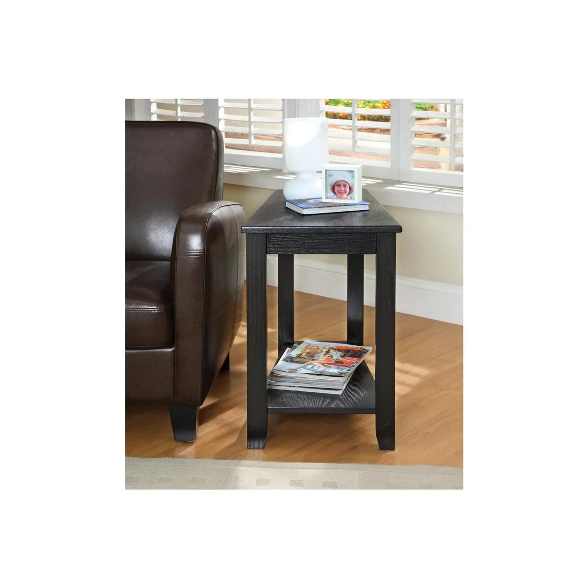 Benzara Wood Wedged Chair Sizeide Table With a Bottom Sizehelf, Black