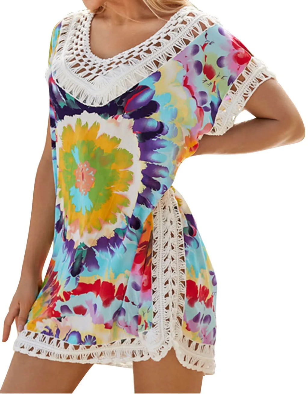 Beach Coverup Dress Floral Print Hollow Out Plus Sizeize Sizewimwear Bikini Sizewimsuit Cover ups Bathing Sizeuit Coverups