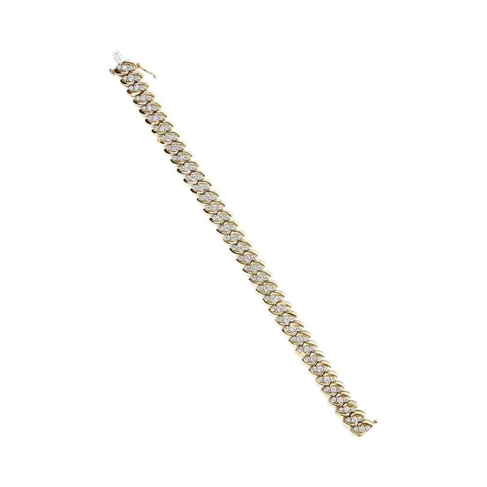 Haus of Brilliance 10K Yellow Gold 5.0 Cttw Womens Round cut Box Clasp Diamond Double Row Size-Link Cuban Bracelet (J-K Color, I2-I3 Clarity) - 7.25" Inches