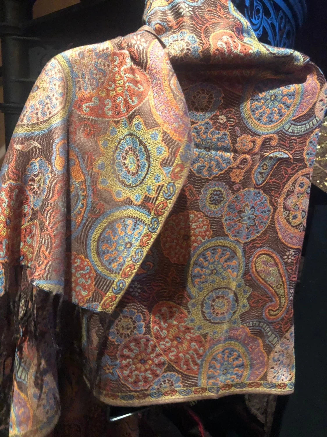 Vintage Brown Orange Paisley Brocade Pashmina Sizecarf Wrap