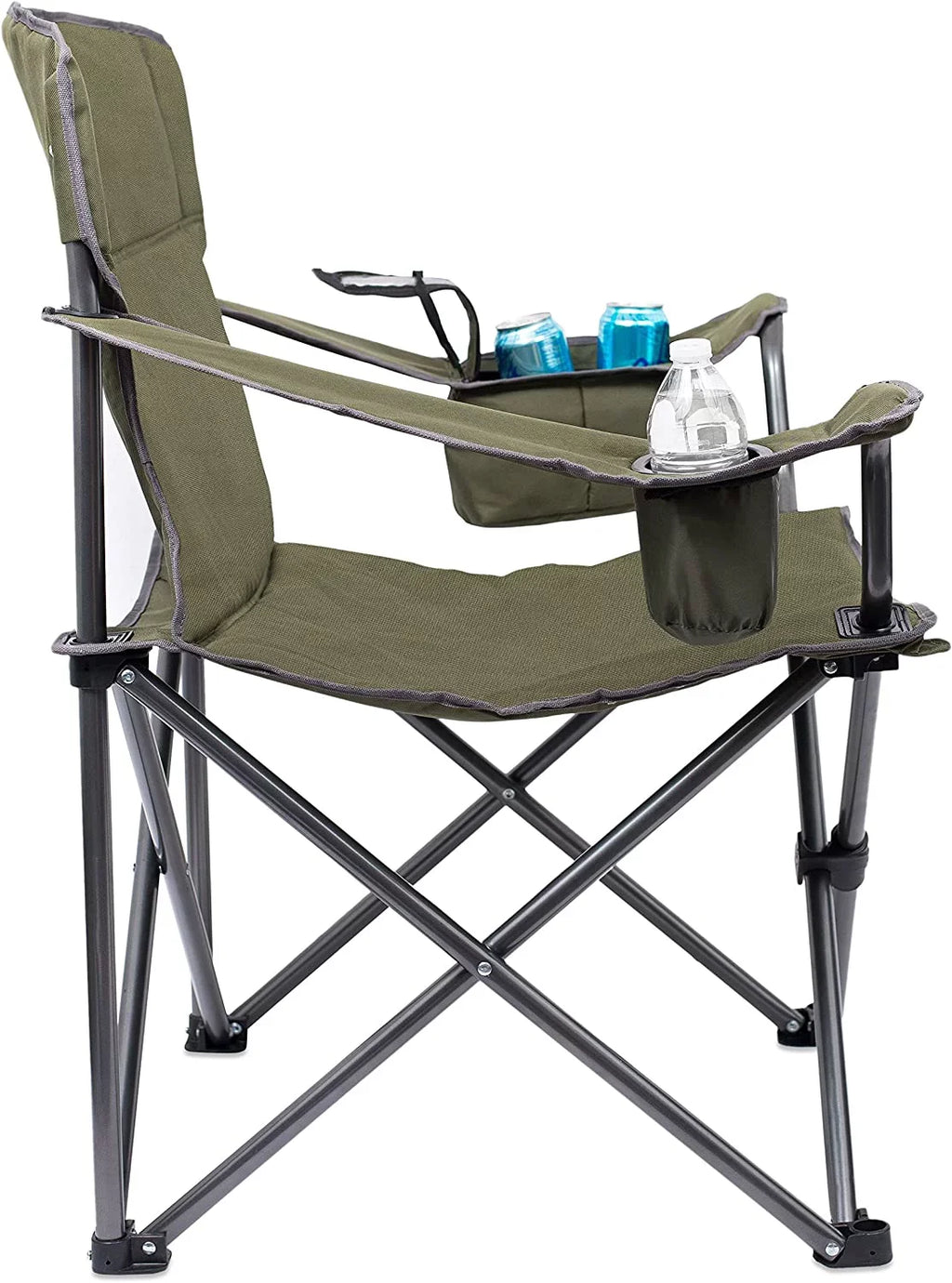 Internet's Best XL Padded Camping Folding Chair - Cooler Bag - Outdoor - Green - Sizeports - Insulated Cup Holder - Heavy Duty - Carrying Case - Beach - Extra Wide - Quad