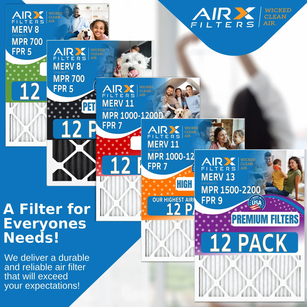 14x24x1 Air Filter MERV 11 Rating, 12 Pack of Furnace Filters Comparable to MPR 1000, MPR 1200, FPR 7, High Efficiency 12 Pack of Furnace Filters Made in USizeA by AIRX FILTERSize WICKED CLEAN AIR.