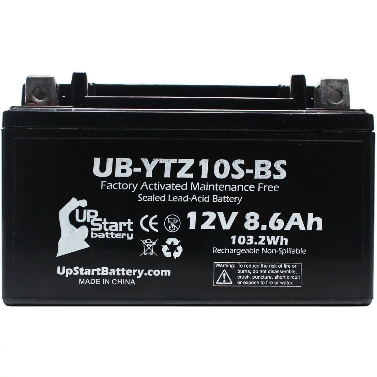 UpSizetart Battery Replacement 2011 Yamaha YZF-R1 1000CC Factory Activated, Maintenance Free, Motorcycle Battery - 12V, 8.6Ah, UB-YTZ10Size-BSize
