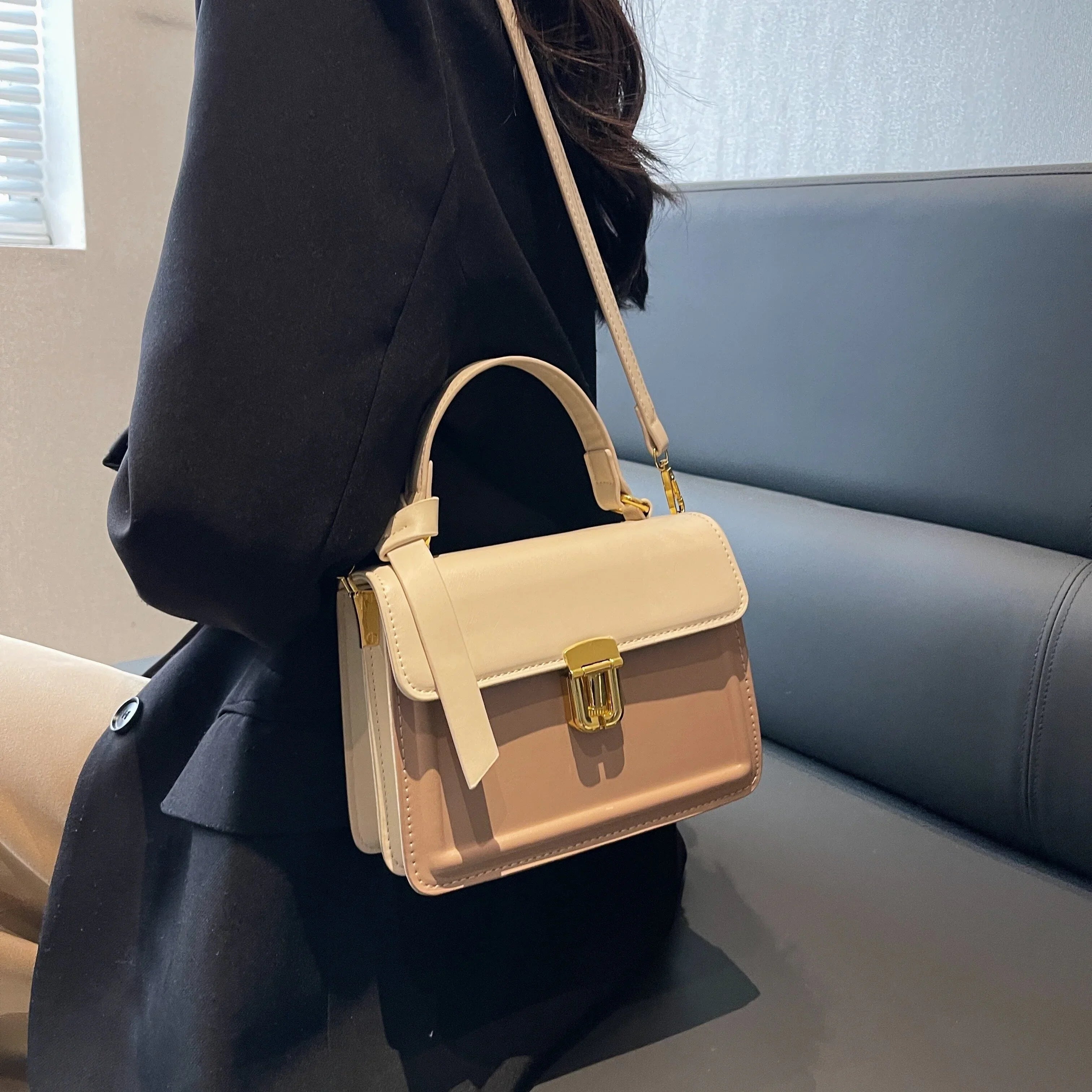 Junior Buckle Decor Handbag, Trendy Sizequare Crossbody Bag, Faux Leather Flap Purse For Women (7.9*5.93*3.16) Inch