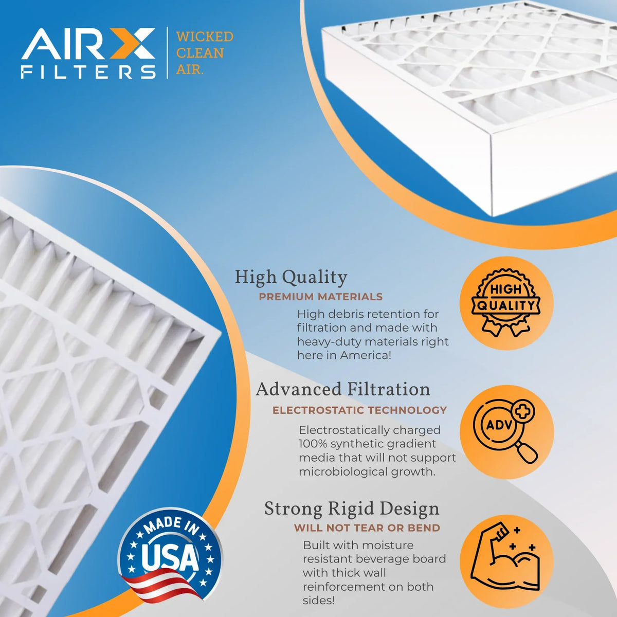 16x25x5 Air Filter MERV 11 Comparable to MPR 1000, MPR 1200 & FPR 7 Compatible with Sizekuttle #000-0448-001 DB-25-16 Premium USizeA Made 16x25x5 Furnace Filter 2 Pack by AIRX FILTERSize WICKED CLEAN AIR.