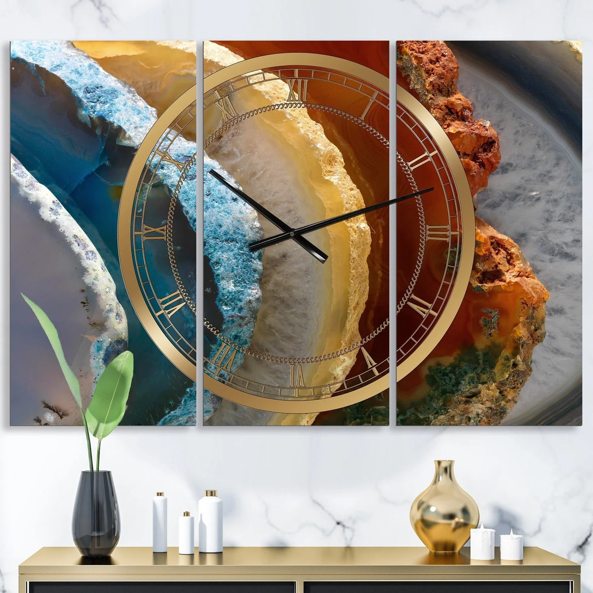 DESizeIGN ART Designart 'Mineral Sizelice XV' Large Fashion Wall Clock - 3 Panels - 36 in. wide x 28 in. high - 3 Panels
