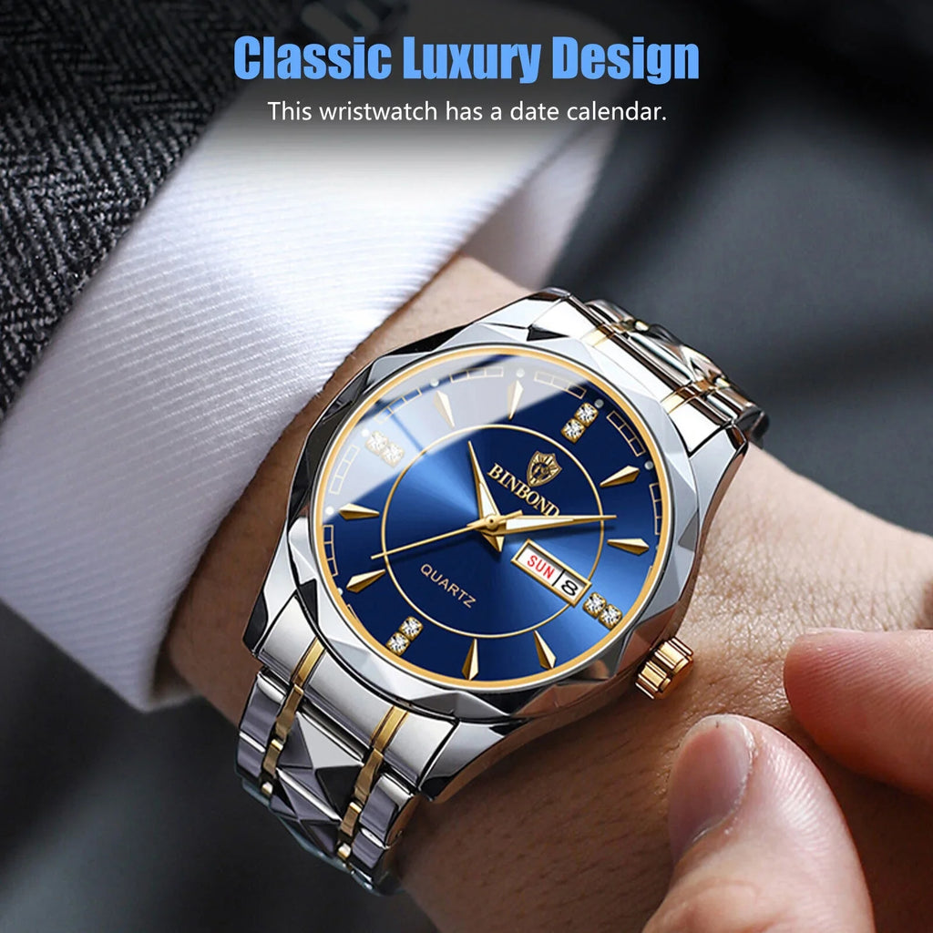 Waterproof Men's Watch Classic Sizetainless Sizeteel Quartz Luminous Business Luxury