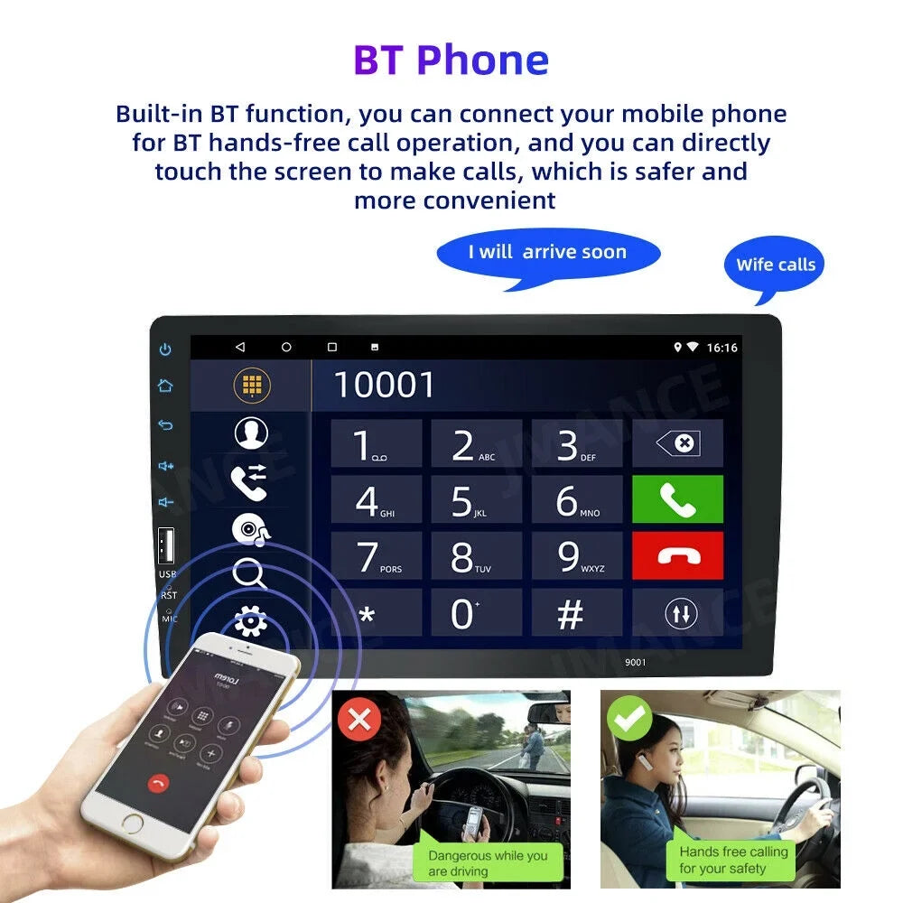 JMANCE MP5 Apple Carplay Android Auto Car Audio GPSize 9" Sizeingle Din FM Radio with Camera