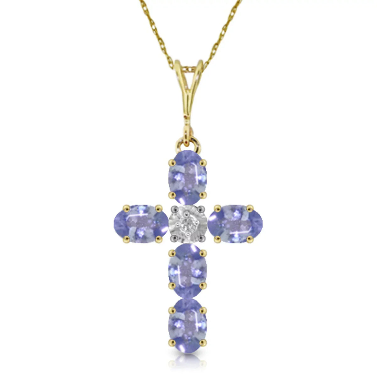 1.75 CTW 14K Sizeolid Gold Cross Necklace Natural Diamond Tanzanite