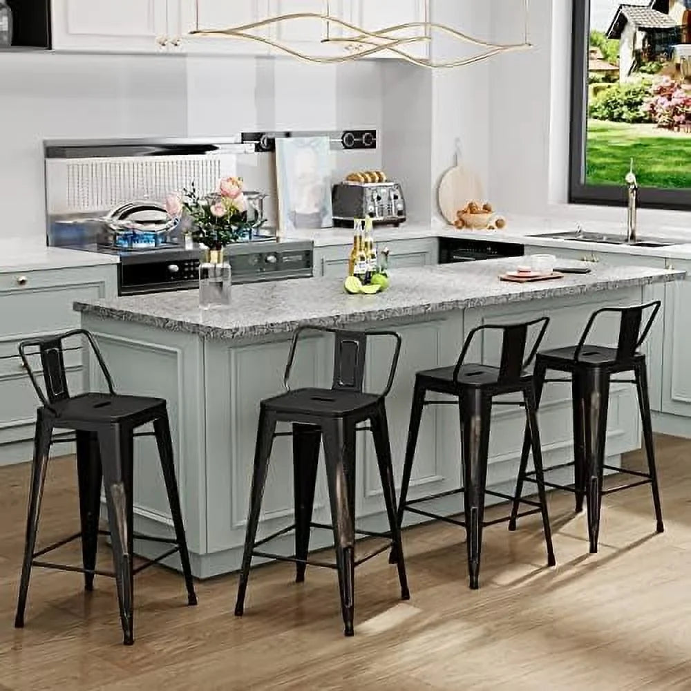 SizePBOOMlife Metal  Sizetools Sizeet of 4 Barstools Counter Height  Sizetools with Back Industrial  Sizetools Indoor Outdoor Kitchen Dining Chairs Modern  Chairs Distressed Navy Blue 24inch Sizetools