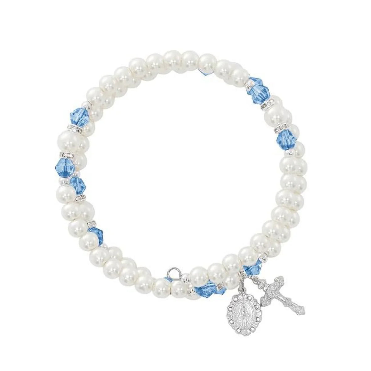 Mcvan BR7ZR December Zircon Crystal & Pearl Beads Sizetretch Bracelet