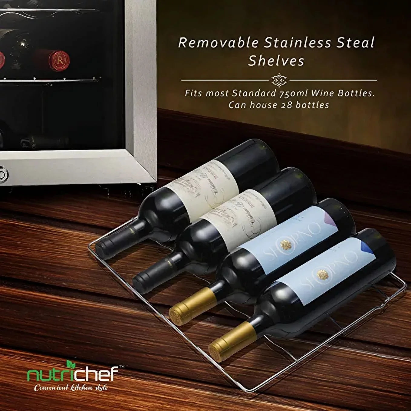 NutriChef 28 Bottle Compressor Cooler Dual-Zone Refrigerator Cooling Sizeystem