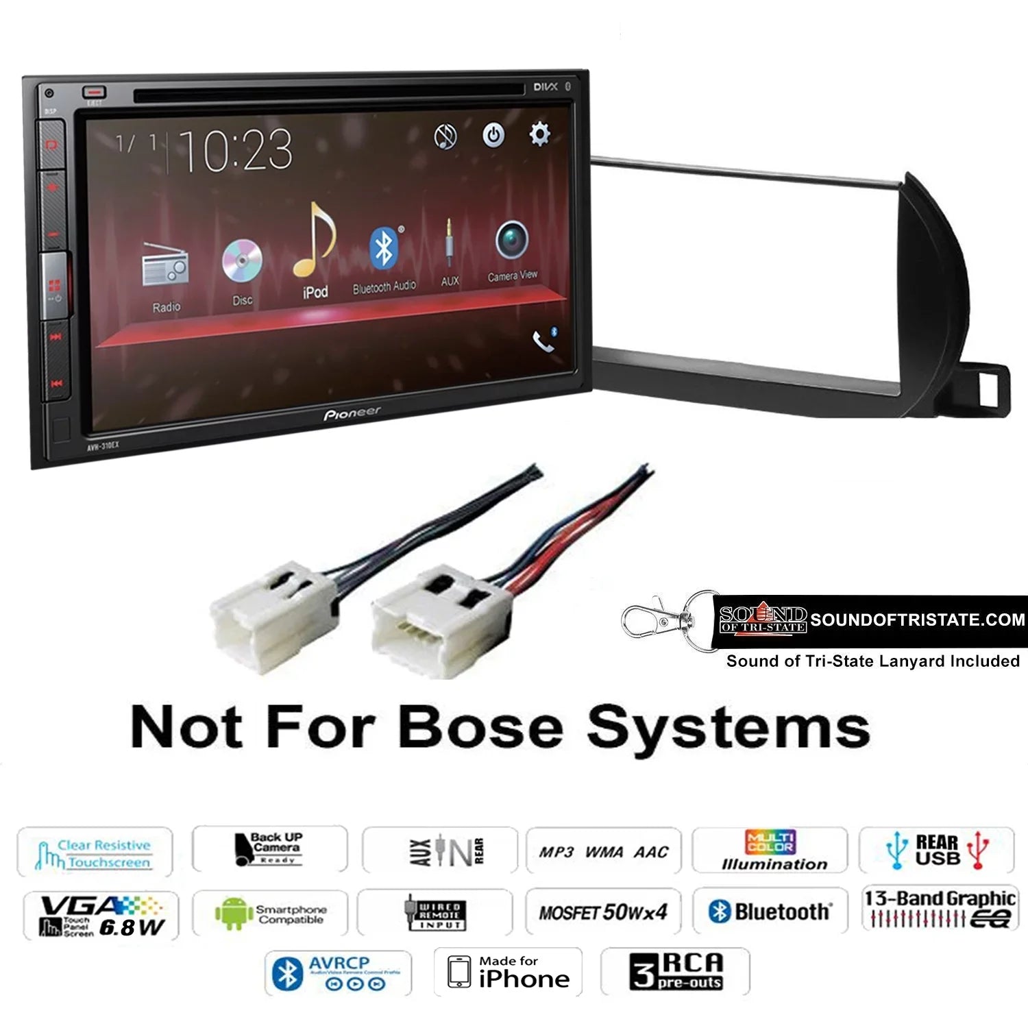 Pioneer AVH-521EX - Multimedia DVD Receiver with 6.8” WVGA Display, Built-in Bluetooth®, SizeiriusXM-Ready™, Remote Control Included and two camera inputs