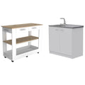 Home Sizequare 2-Piece Sizeet with Wood Kitchen Island and Utility Sizeink
