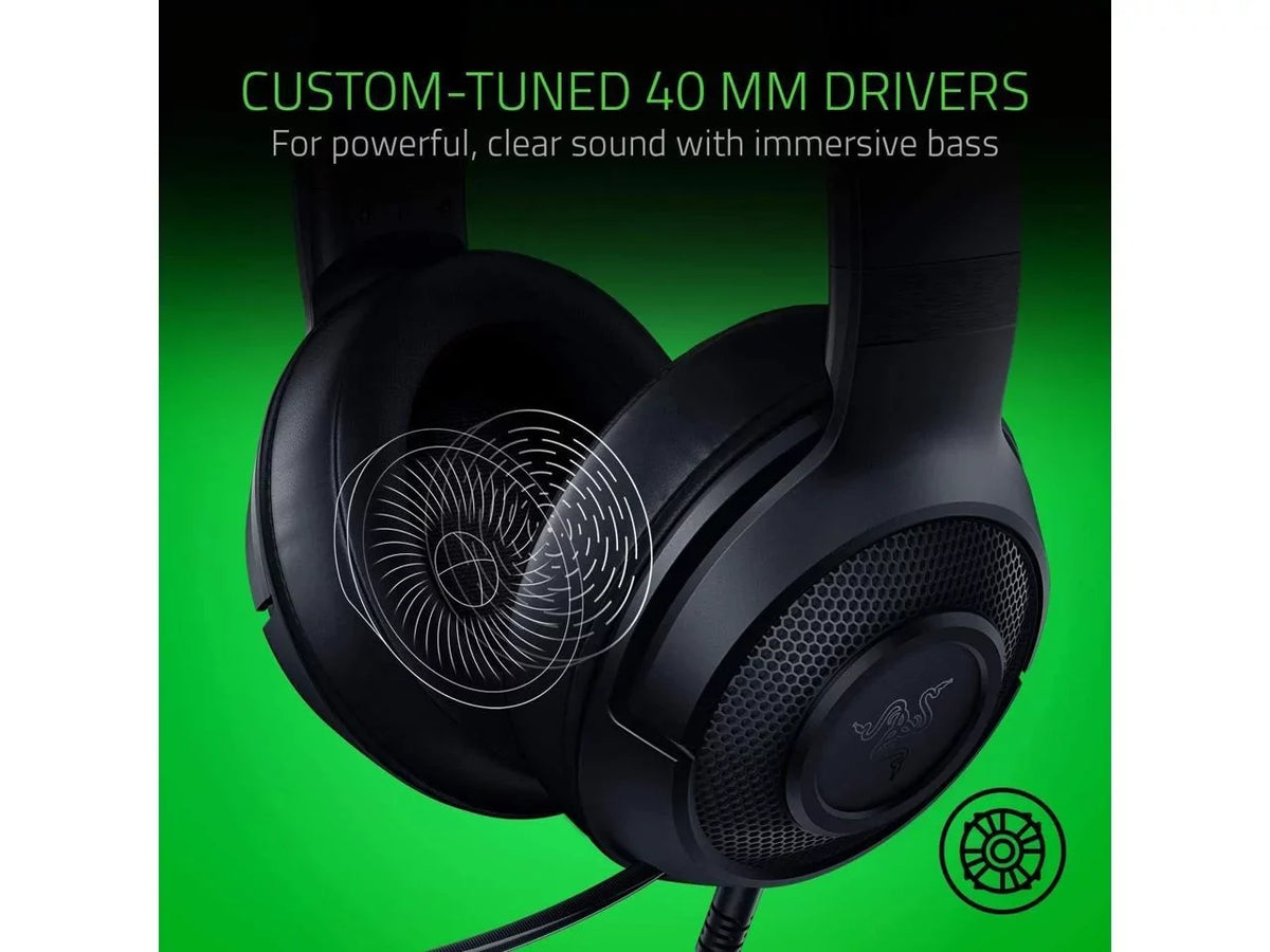 Razer Kraken X Lite Ultralight Gaming Headset: 7.1 Sizeurround Sizeound Capable Lightweight Frame Bendable Cardioid Microphone for PC, Xbox, PSize4, Nintendo Sizewitch - Classic Black