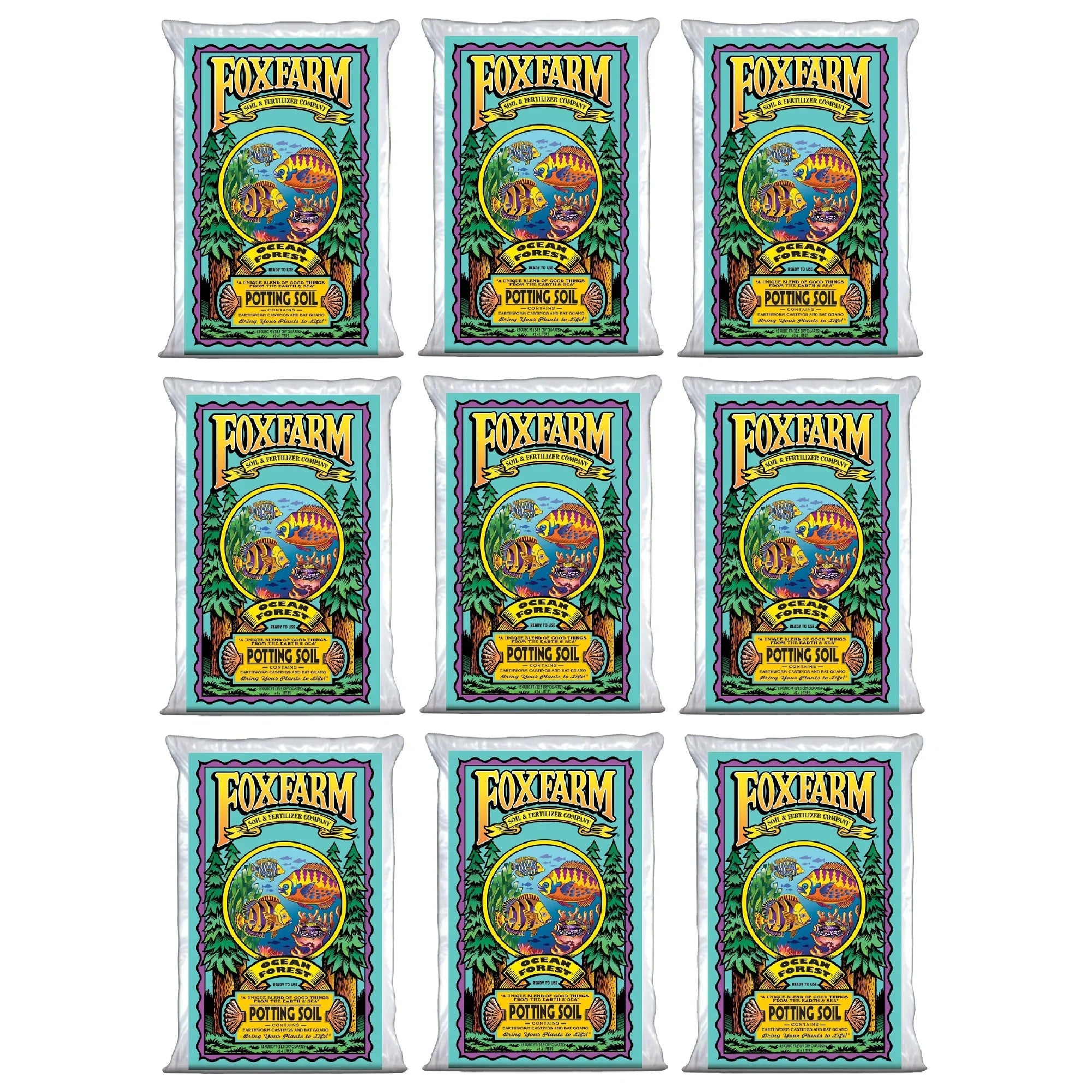 Foxfarm Ocean Forest Garden Potting Sizeoil Bags 6.3-6.8 pH, 1.5 Cubic Feet, 9 Pack