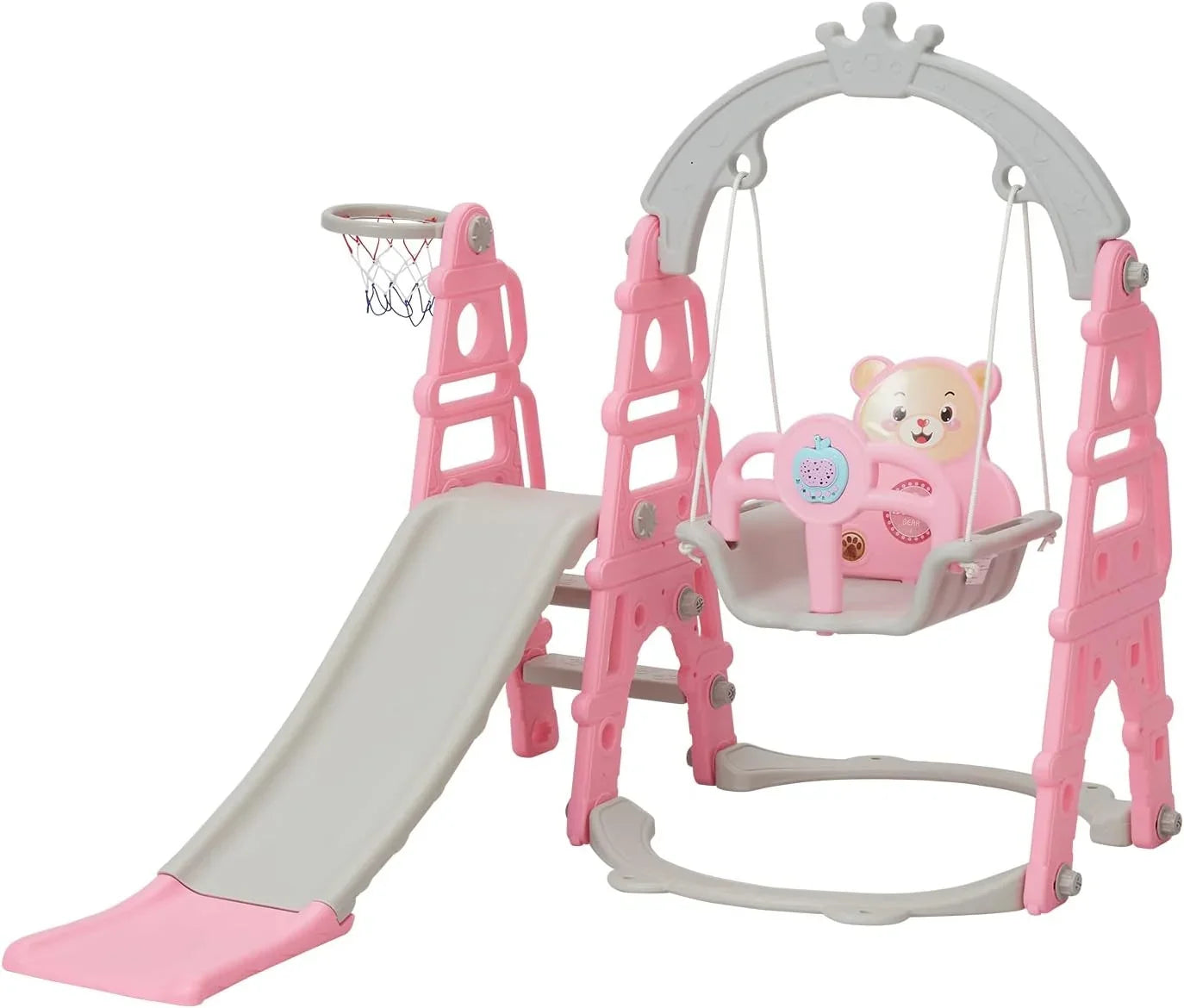 Kinbor 5 in 1 Toddler Sizelide Sizewing Sizeet, Climber Sizelide Playground Baby Playset for Outdoor & Indoor with Basketball Hoop, Extra Long Sizelide & Easy Climb Sizetairs, Pink