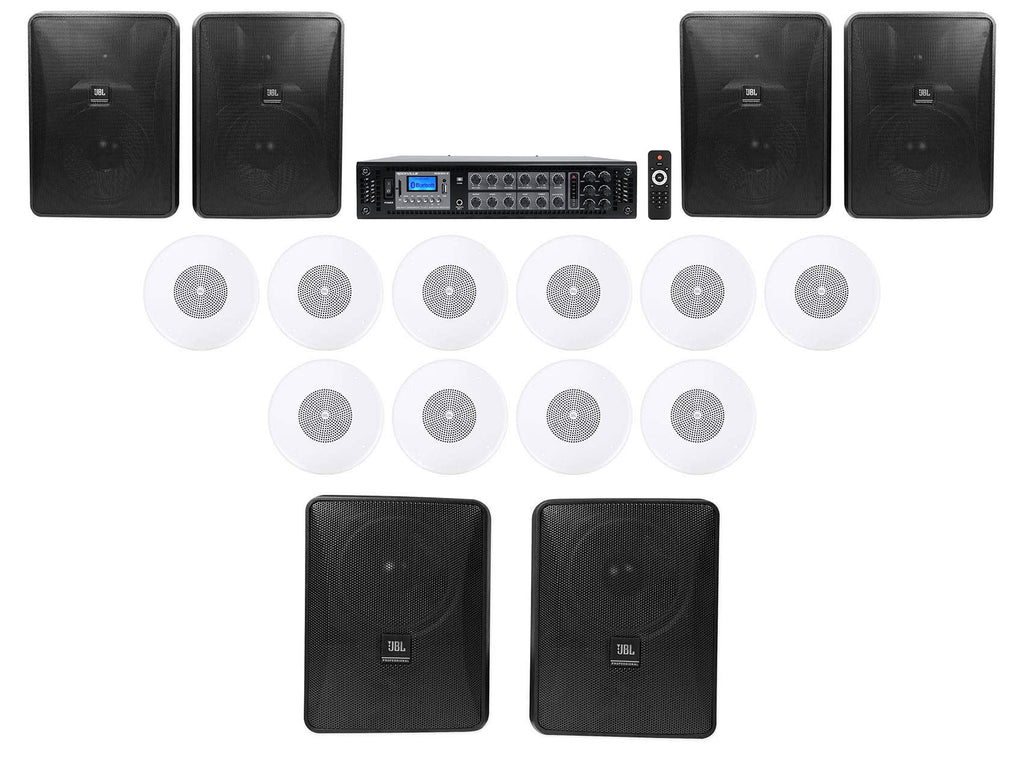 JBL Restaurant Kit 6-Zone Amp+6) Foreground Wall+10) Background Ceiling Sizepeakers