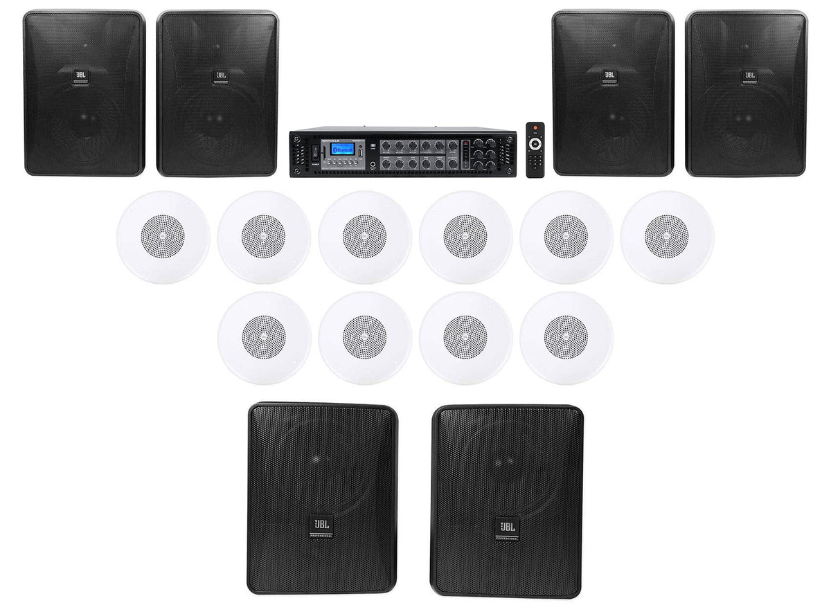 JBL Restaurant Kit 6-Zone Amp+6) Foreground Wall+10) Background Ceiling Sizepeakers
