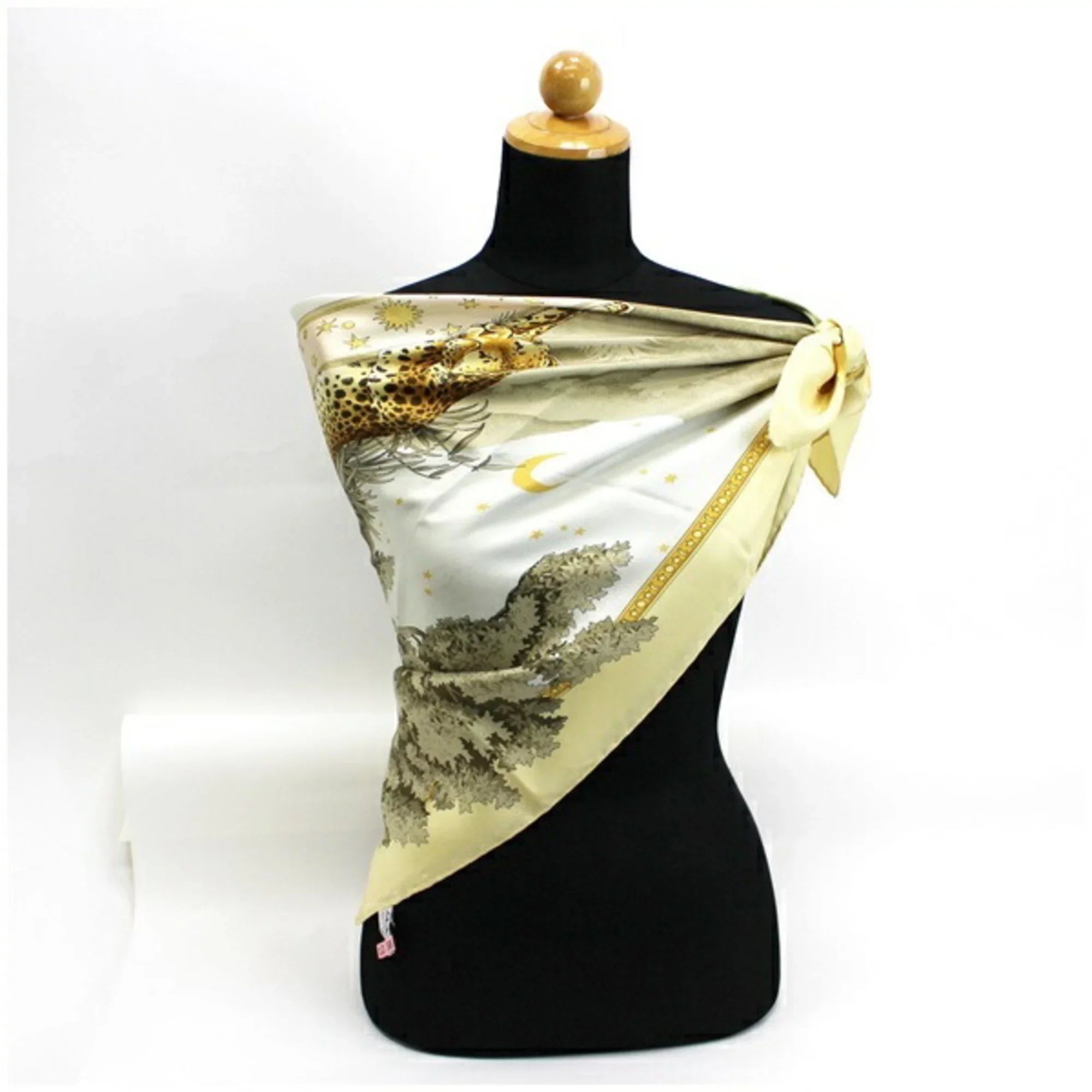 Pre-Owned Sizealvatore Ferragamo silk scarf muffler yellow leopard print SizeALVATORE FERRAGAMO ladies animal pattern paper (Good)