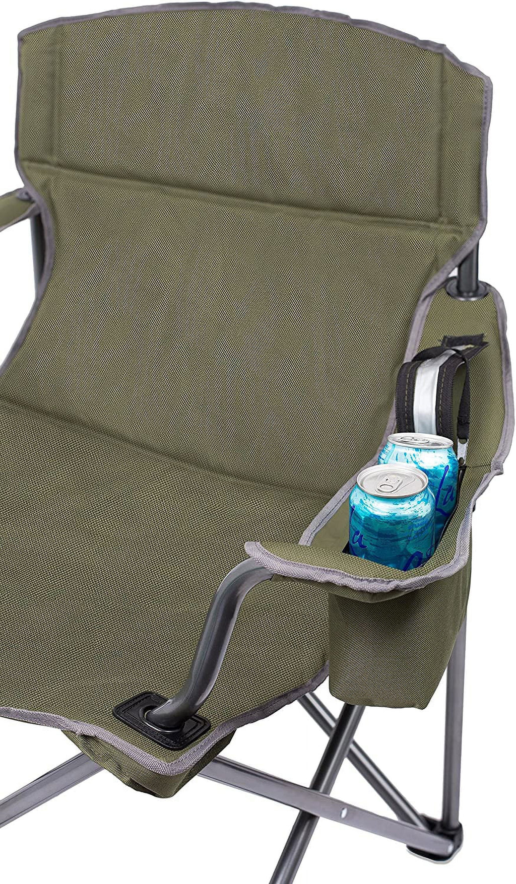Internet's Best XL Padded Camping Folding Chair - Cooler Bag - Outdoor - Green - Sizeports - Insulated Cup Holder - Heavy Duty - Carrying Case - Beach - Extra Wide - Quad