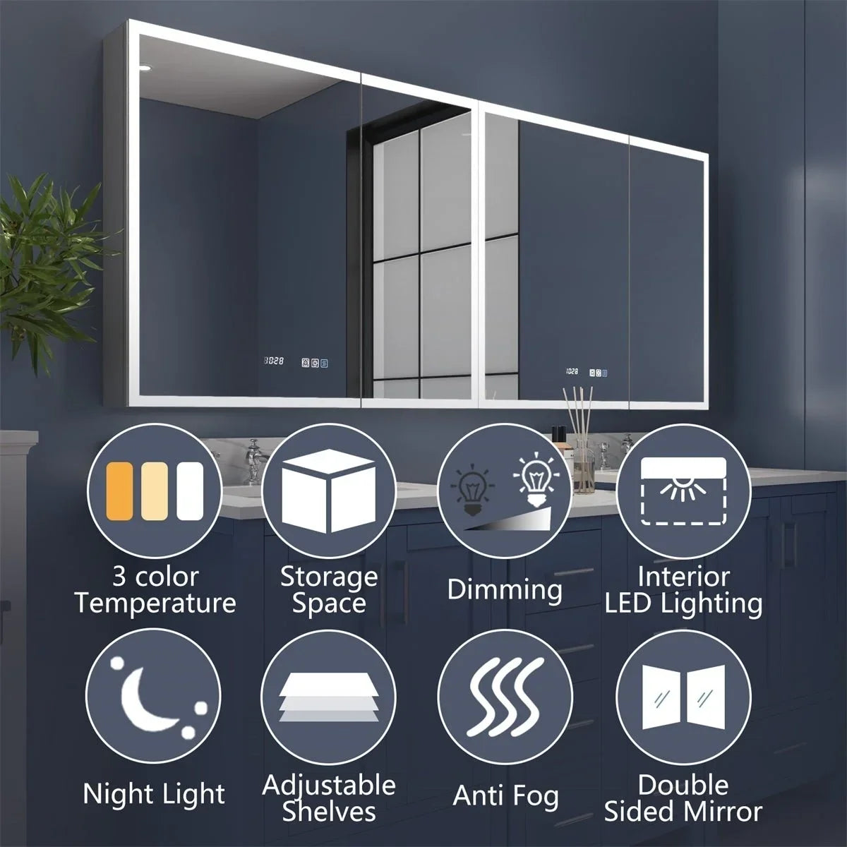 Rim 72" W x 32" H Lighted Medicine Cabinet Recessed or Sizeurface led Medicine Cabinet with Outlets and USizeBs