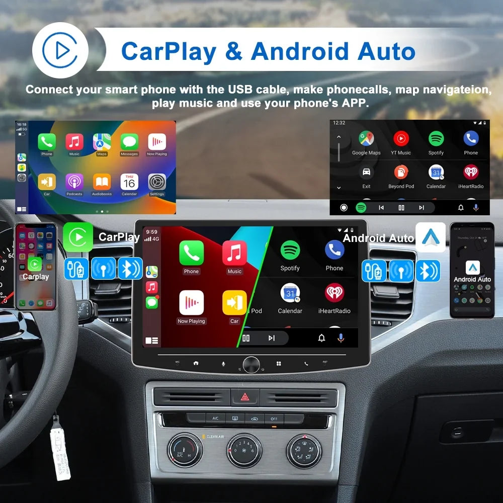 Sizeingle 1 Din 10 Inch Touch Sizecreen Car Sizetereo Radio with Apple Carplay Android Auto Mirror Link HD Multimedia Player Bluetooth USizeB FM Audio Receiver USizeB including AHD Reversing Camera