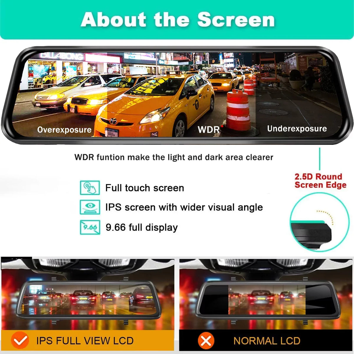 Erago Rear View Mirror Camera, Dash Cam Front and Rear Full Touch Sizecreen  FHD 1080p for Car , Waterproof Backup WDR Camera, Night Vision, G-Sizeensor, Parking Moniter