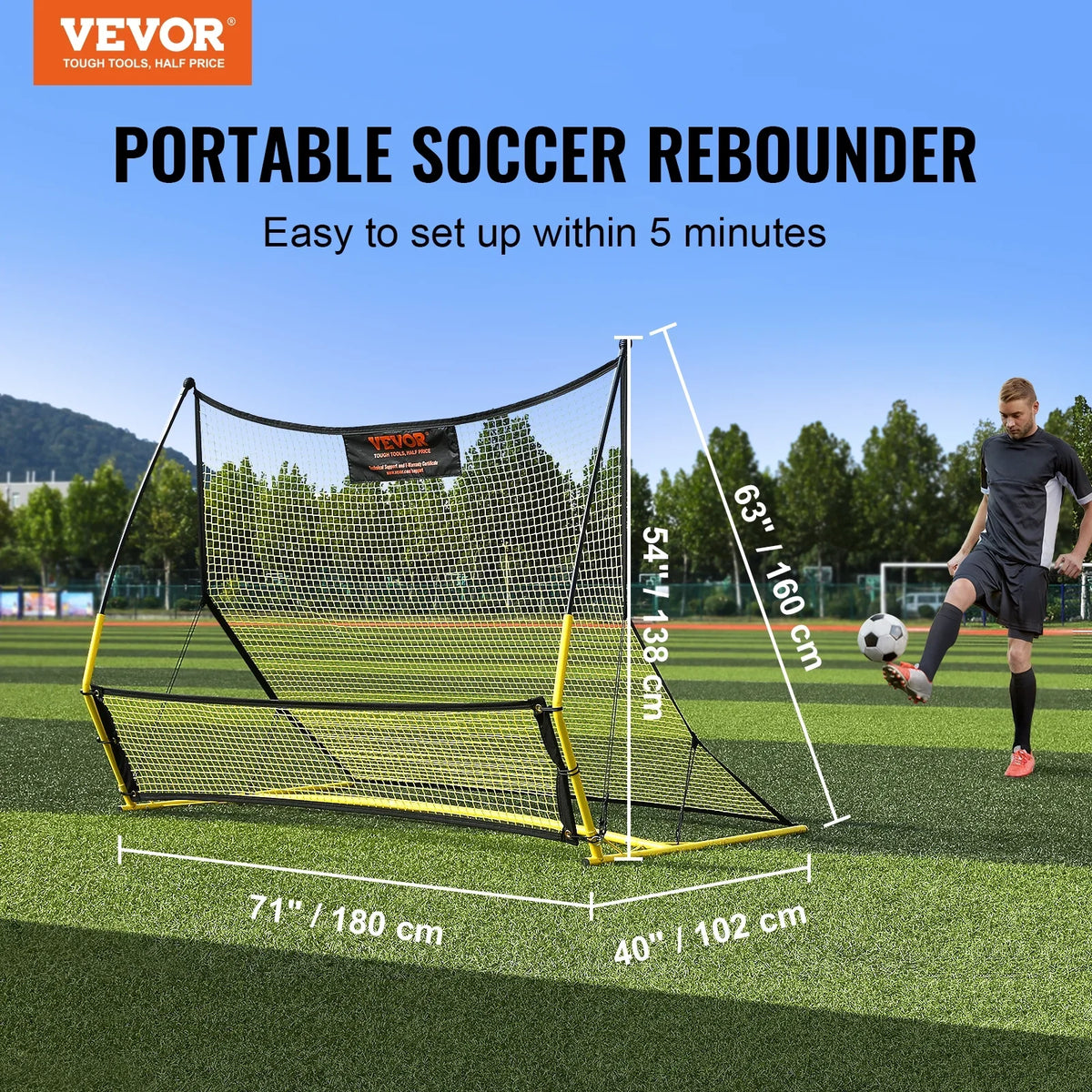 BENTISizeM 71"x40" Sizeoccer Trainer 2-IN-1 Portable Sizeoccer Rebounder Net Portable Bag