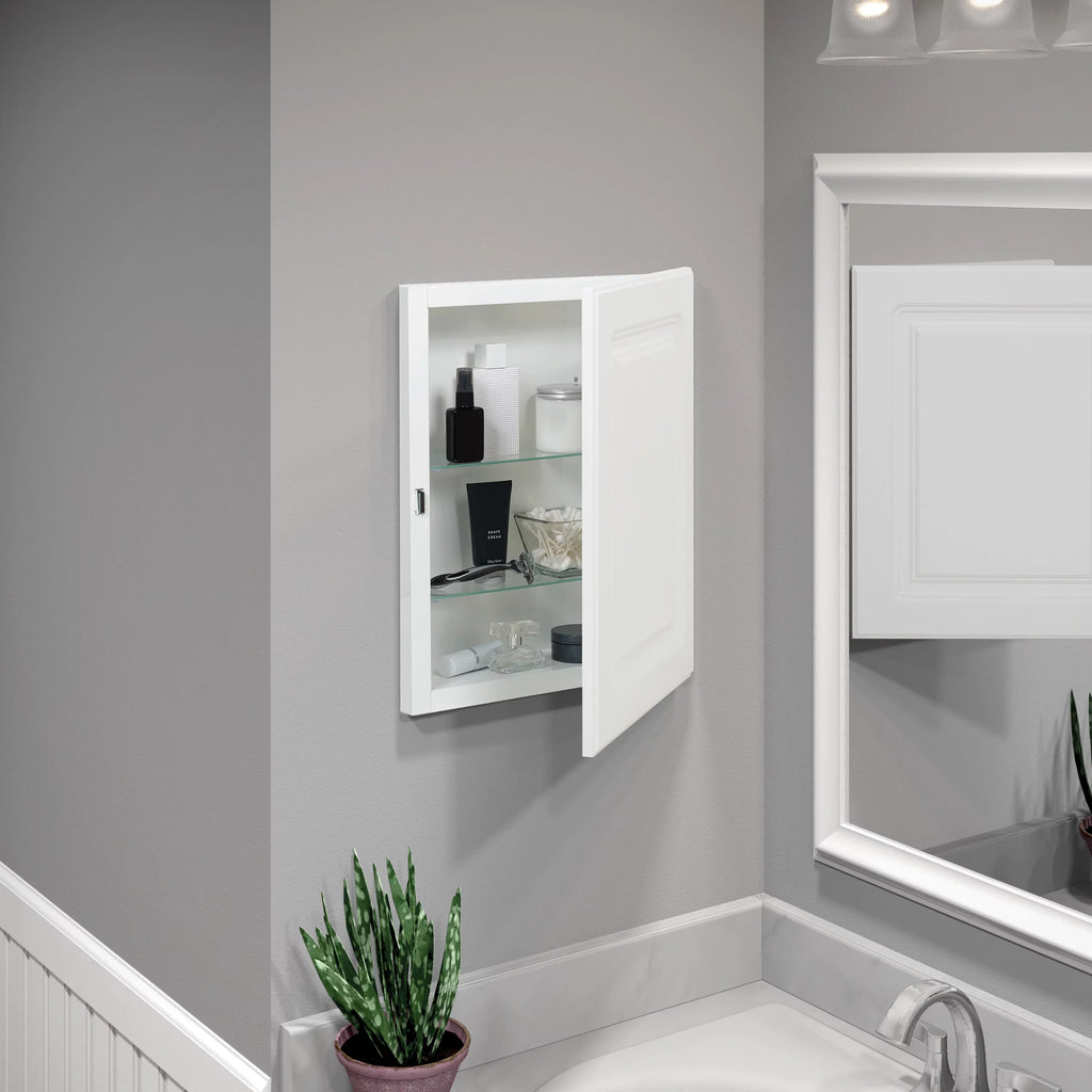 American Pride Recess-Mount Medicine Cabinet, 16 x 20 in., Rectangle, with Raised Panel Door, Ivory