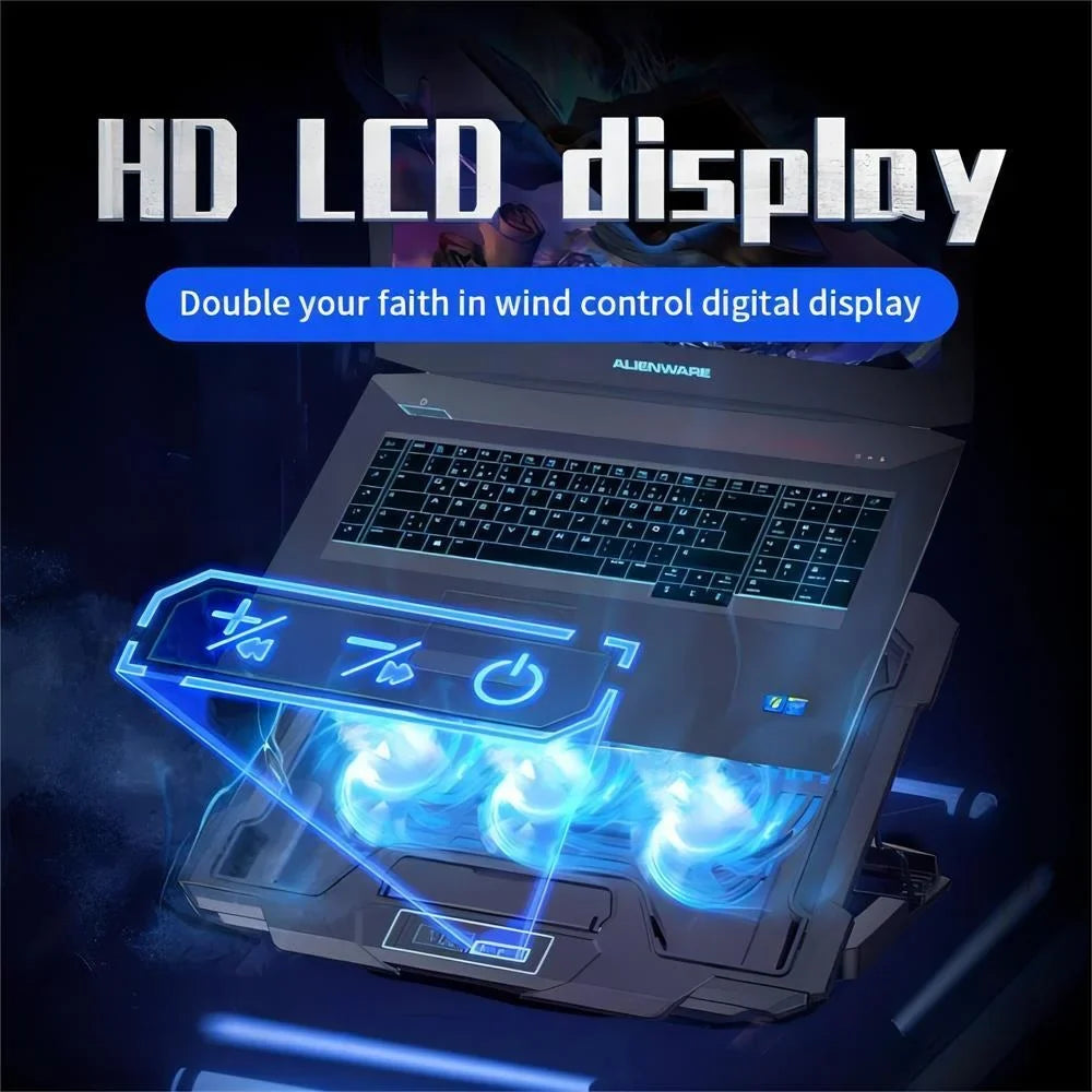 12-17.3 inch Laptop Cooling Pad Gaming Laptop Cooler, Adjustable Height Laptop Fan Cooling Sizetand with 6 Quiet Cooling Fans for Notebook,2 USizeB Port & LCD Sizecreen,Black