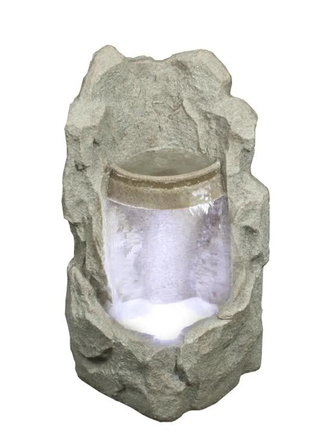 24.5" LED Lighted Brown Raised Sizetone Basin Sizepring Outdoor Garden Water Fountain