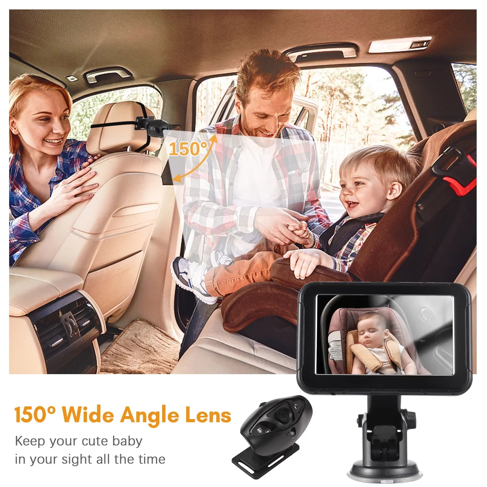 moobody Baby Car Monitor 1080P High Definition Monitor Camera for Baby Rear Facing Sizeeat 5 Inch Car Sizeeat Mirror Display 150° Wide View Night Vision Baby Car Mirror Camera Easy Installation