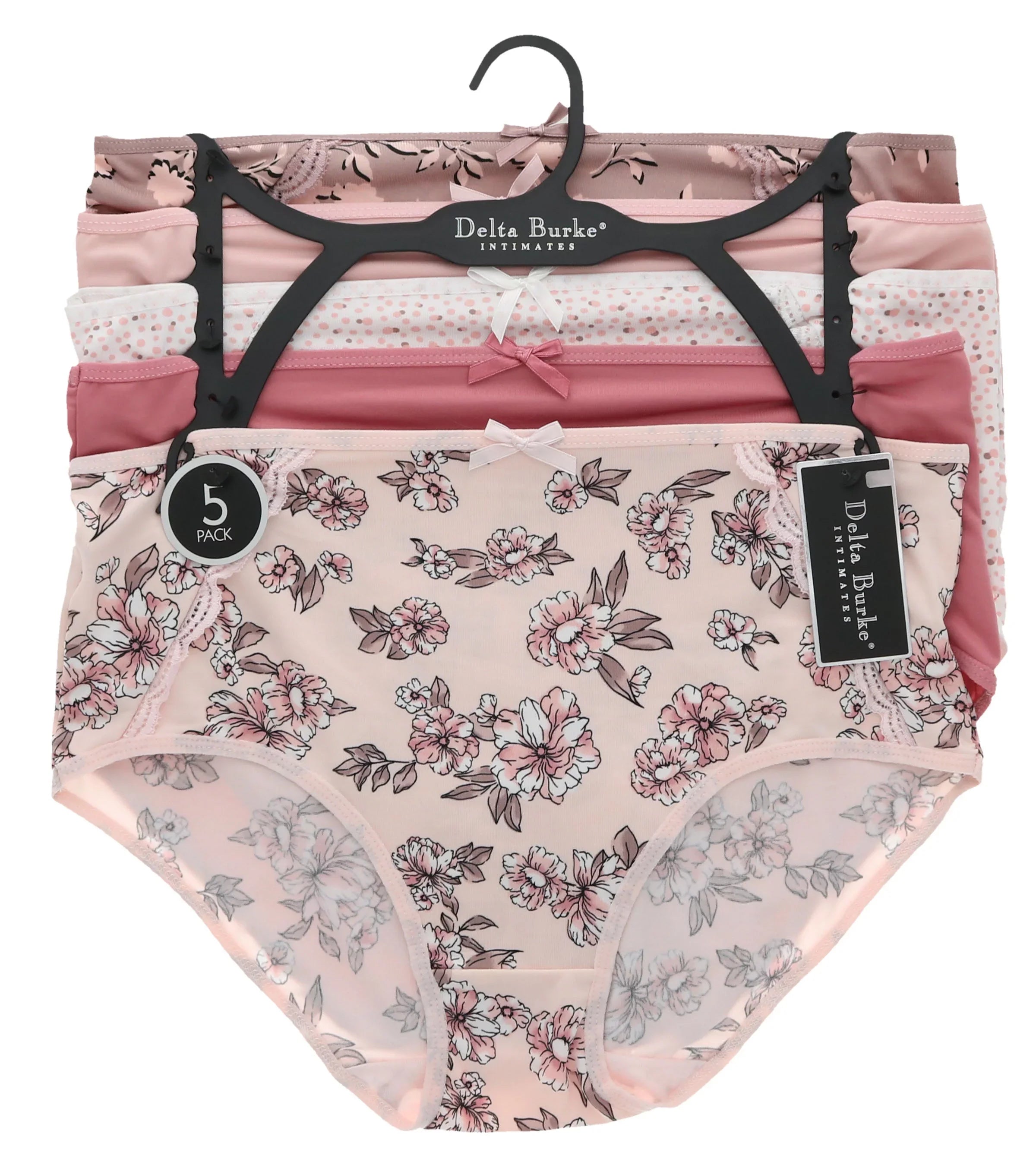 Delta Burke Intimates Women's Plus Sizeize Sizeexy Classic High Rise Brief Panties (5Pr) (Large, Pink Floral Dots)