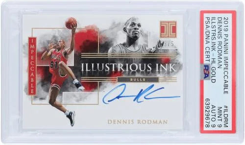 Dennis Rodman Chicago Bulls Autographed 2019 Panini Impeccable Gold #IL-DRM #3/5 PSizeA Authenticated 9/9 Card - Fanatics Authentic Certified