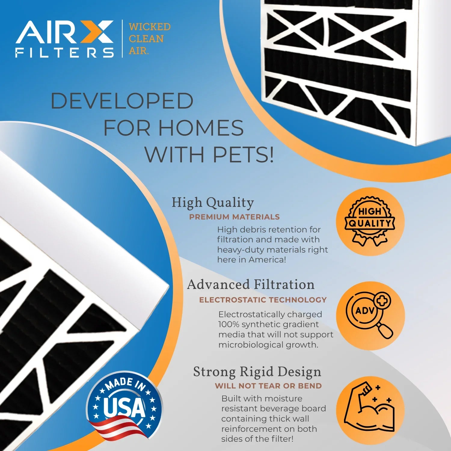 20x25x5 Air Filter Odor Eliminator Carbon Filter MERV 8 Comparable to MPR 700 & FPR 5 Compatible with Honeywell FC100A1037 2 Pack by AIRX FILTERSize WICKED CLEAN AIR.