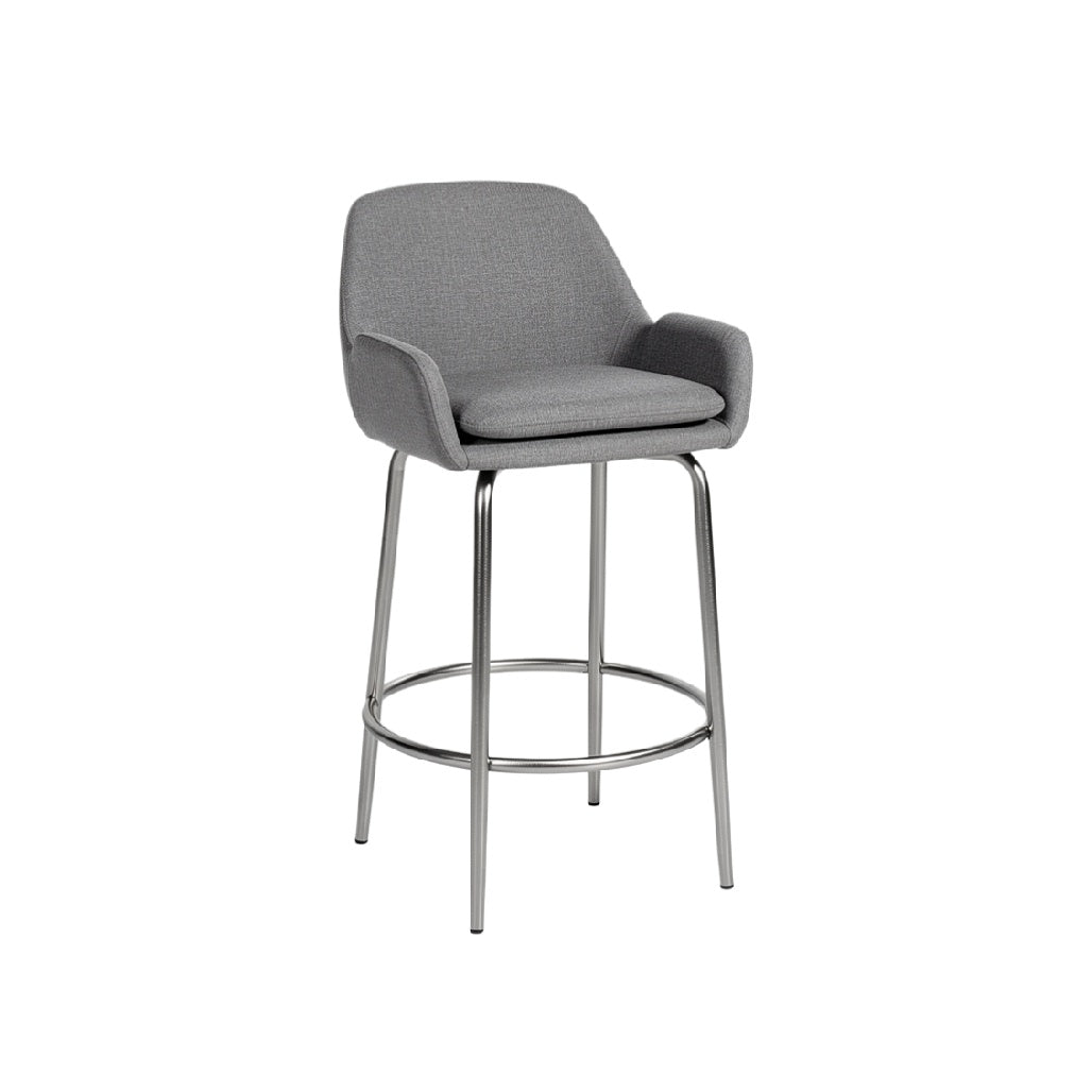 Modern Gray Upholstered Bar Stool with Chrome Frame